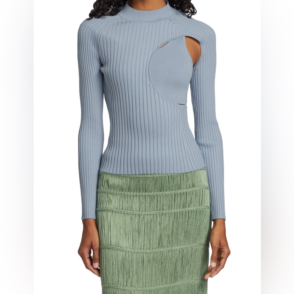 NWT JONATHAN SIMKHAI Vivianne Compact Rib Mock Neck Top